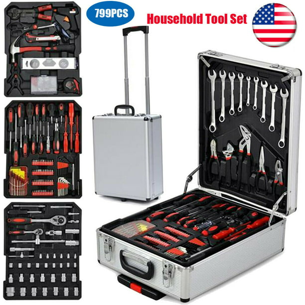 799 PCS Hand Tool Set Mechanics Kit Wrench Socket Toolbox Castors Trolley Keys 